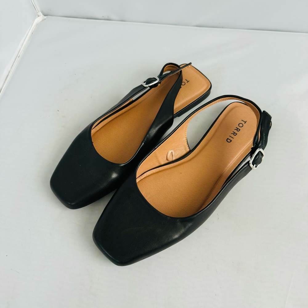 Torrid Black Leather Flats with Square Toe and Slingback Women’s Size 9.5 WW
